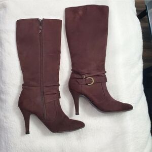 Brown Knee High Pointed Toe Boots